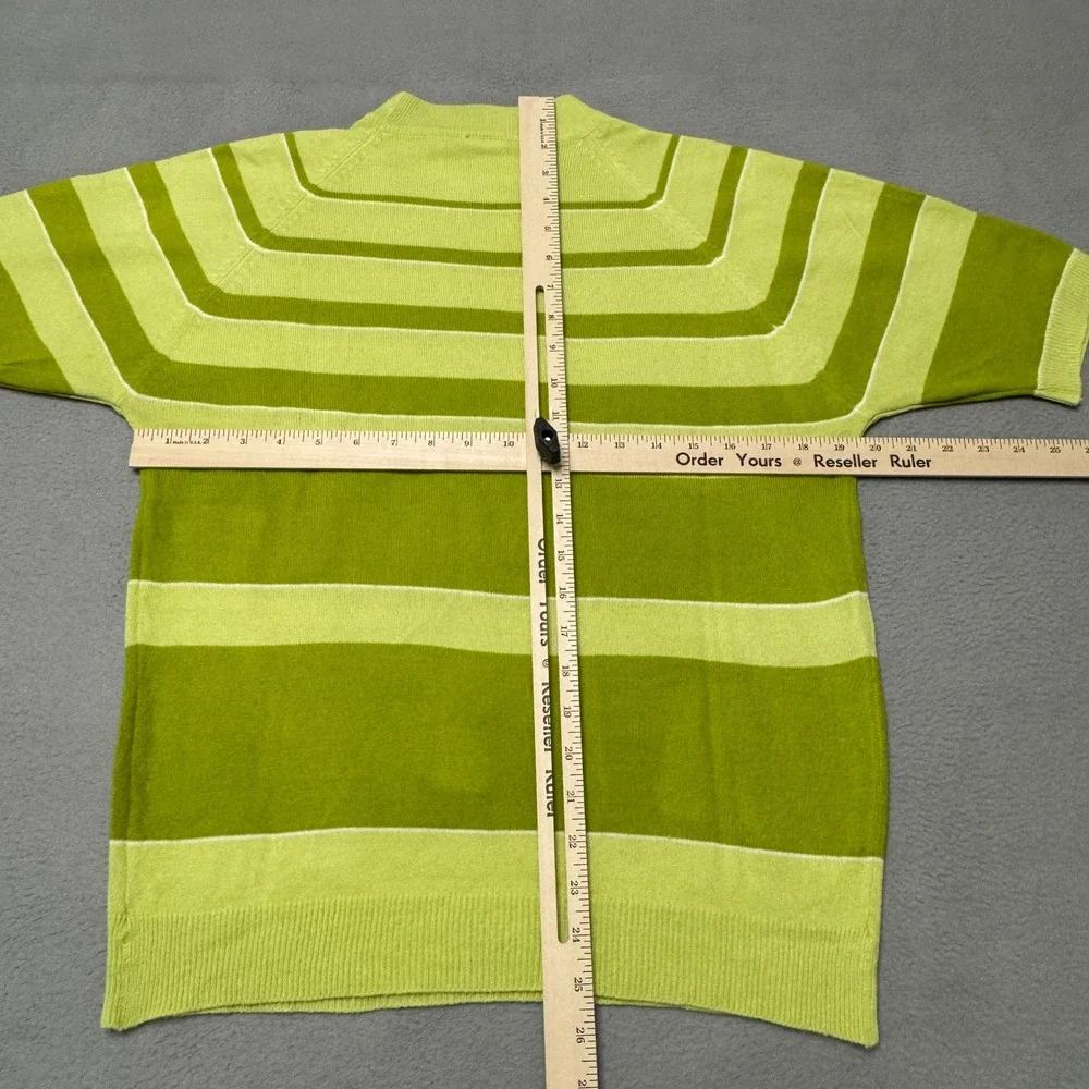 Gertz Knit Sweater Mens Large Green Striped Short Sleeve Acrylic Vintage 70s 80s